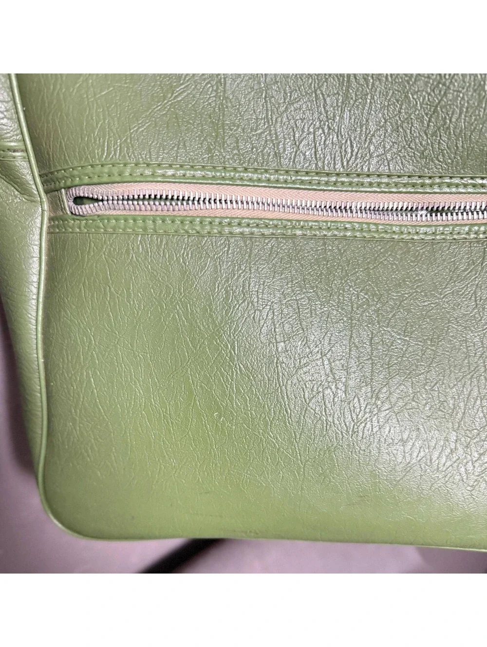 Vintage 1960's-1970's Overnight Travel Bag Olive Green Vegan Weekender Bag